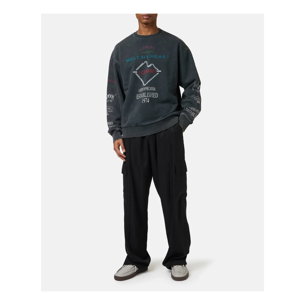 Iceberg Regular fit zwarte crewneck sweatshirt met New Symbol print Black Heren