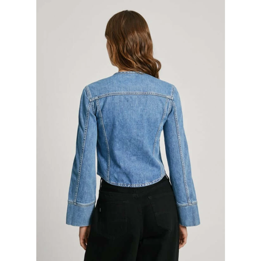 Pepe Jeans Denim Shirt Flare Mouw Geknoopt Blue Dames