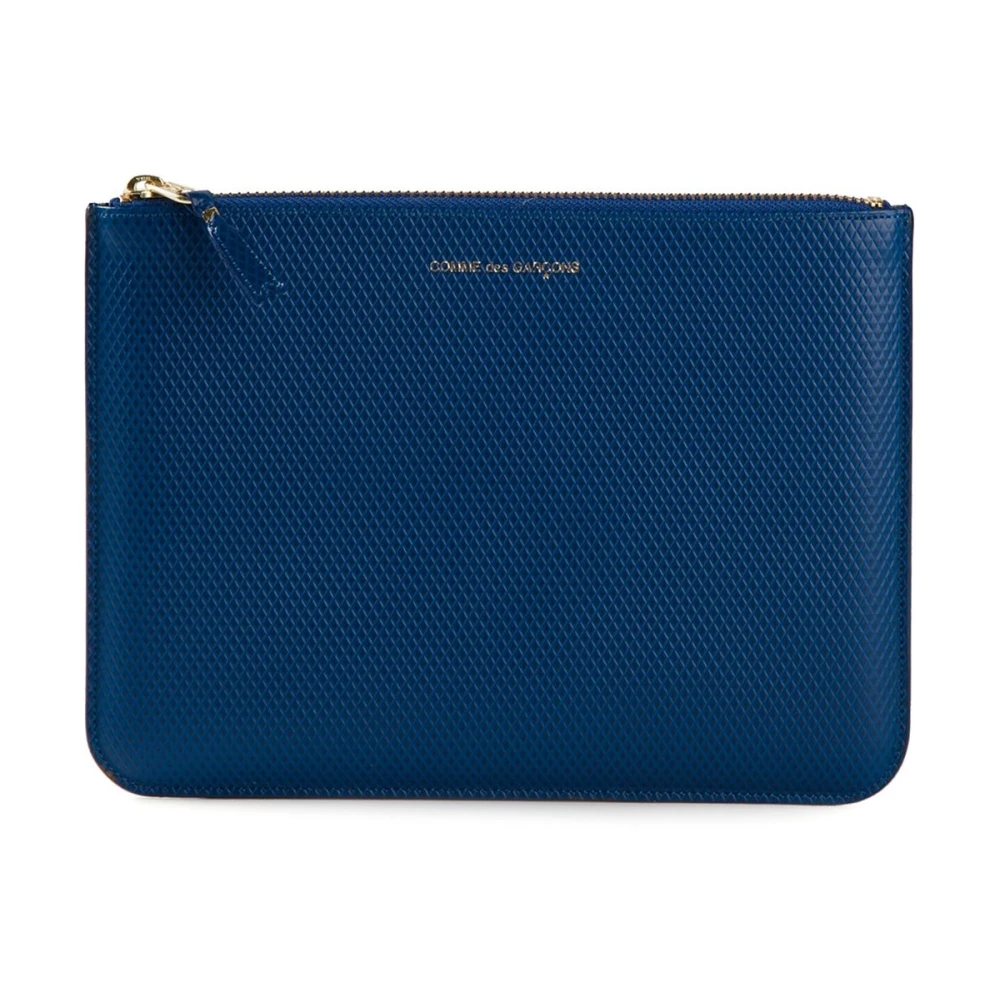 Comme des Garçons Blauwe leren luxe portemonnee met reliëf logo Blue Dames