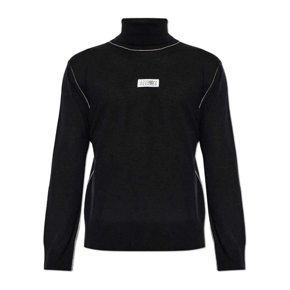 Mm6 Maison Margiela Black Turtleneck With Contrasting Stitching - Male - Turtlenecks - M - Knitwear