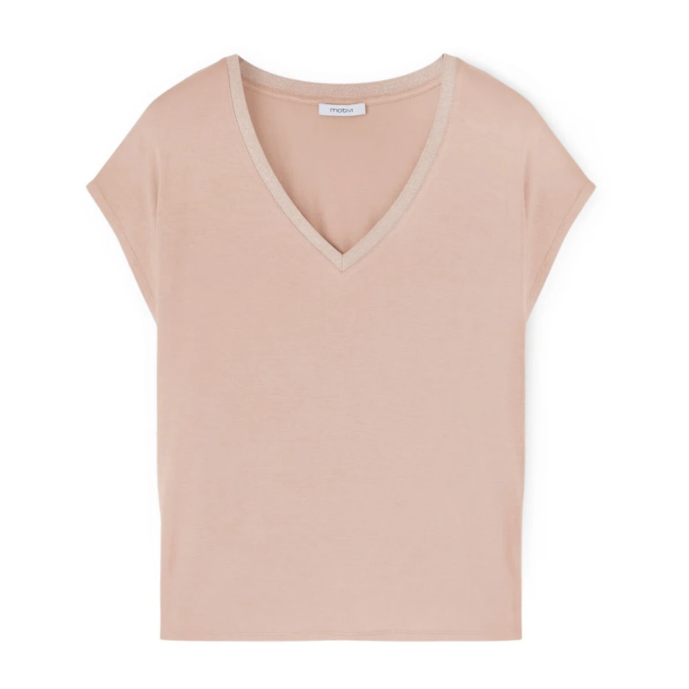 Motivi V-hals T-shirt met Lurex-afwerking Pink Dames