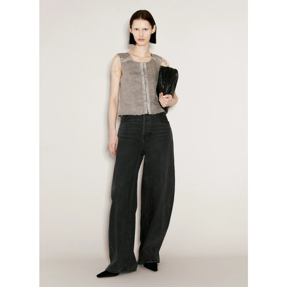 Our Legacy Canvas Lace-Fastening Crewneck Vest Gray Dames