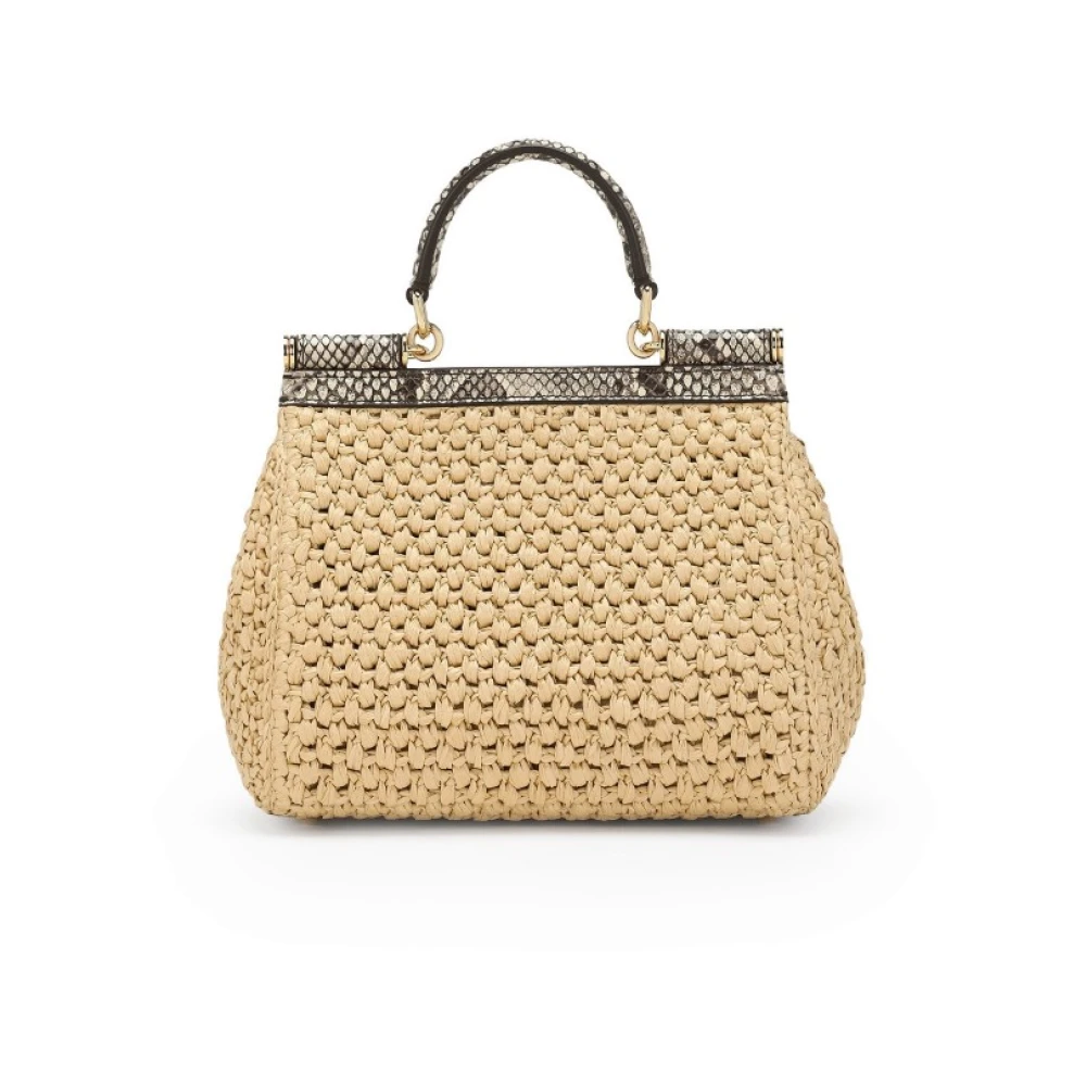 Dolce & Gabbana Stijlvolle Sicily Schoudertas met Slangeneffect Brown Dames