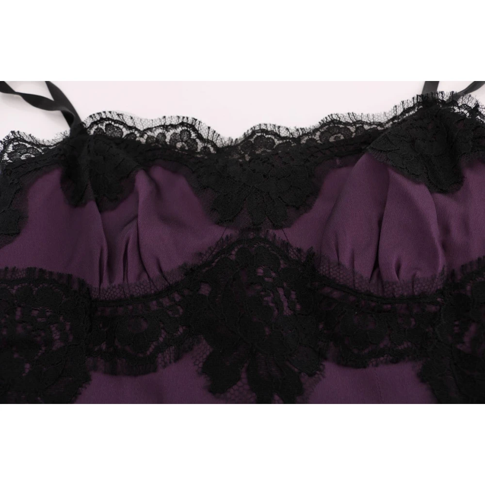 Dolce & Gabbana Elegante Paarse Zijden Kant Shift Jurk Purple Dames