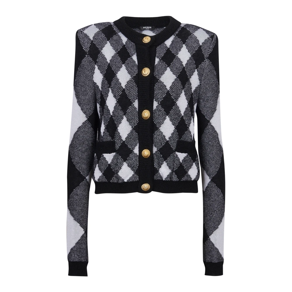 Balmain Gingham gebreide vest Black Dames