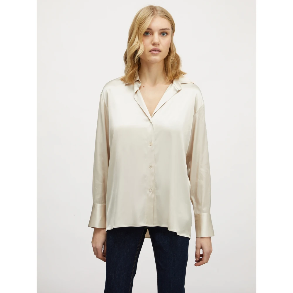 Motivi Stretch Satijnen Blouse met Cutaway Kraag White Dames