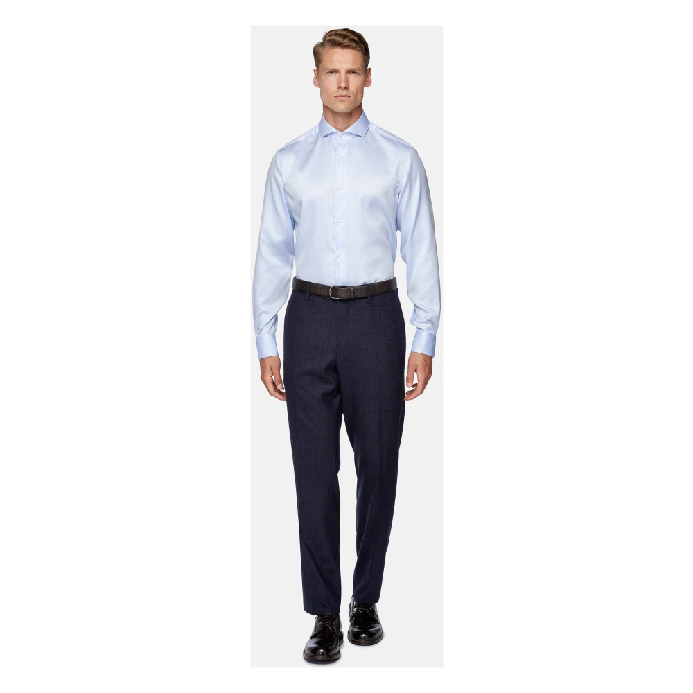Boggi Milano Ultimate Non-Iron Slim Fit Katoenen Dobby Overhemd Blue Heren