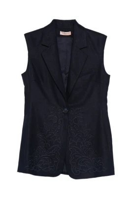 Floral Embroidery Sleeveless Blazer