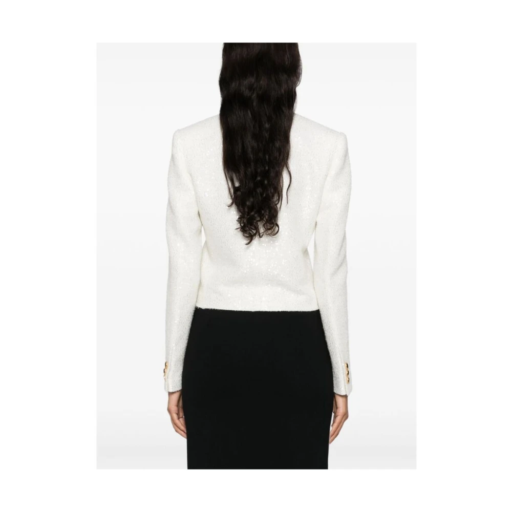 Alessandra Rich Witte Tweed Paillettenjasje met Schoudervullingen White Dames