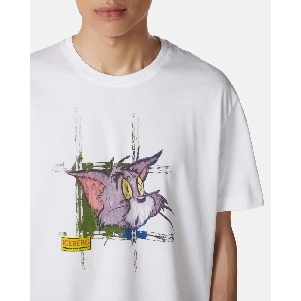 Iceberg Klassiek regular fit wit T-shirt van katoenen jersey met Tom-print op de voorkant White Heren