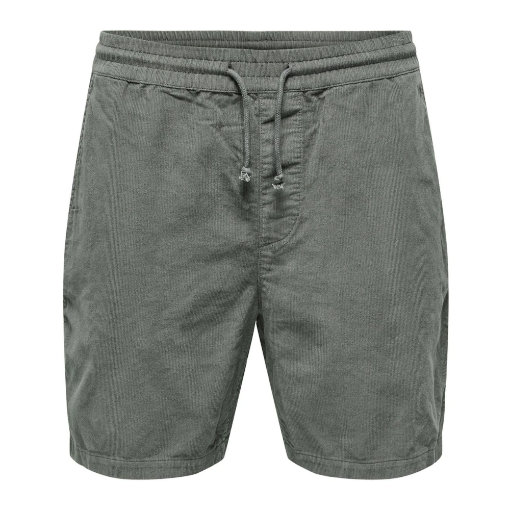Only & Sons Cord Shorts Comfort Fit Trekkoord Taille Gray Heren