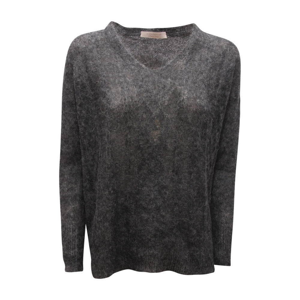 D.exterior Women's Anthracite V-Neck Wool Blend Sweater