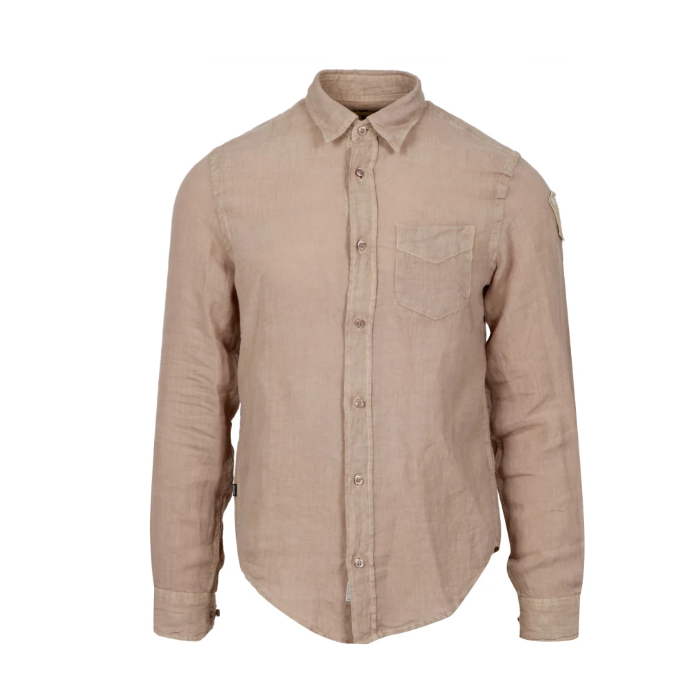 Blauer Mannelijk Beige Overhemden Heren, Xl, Linnen, Linnen Overhemd Met Lange Mouwen En Zak