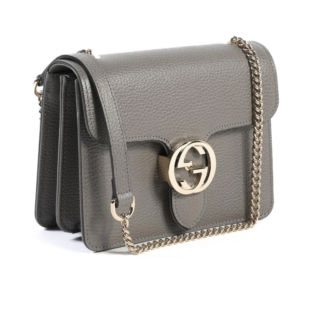 Gucci Grijze leren schoudertas met interlocking logo Gray Dames