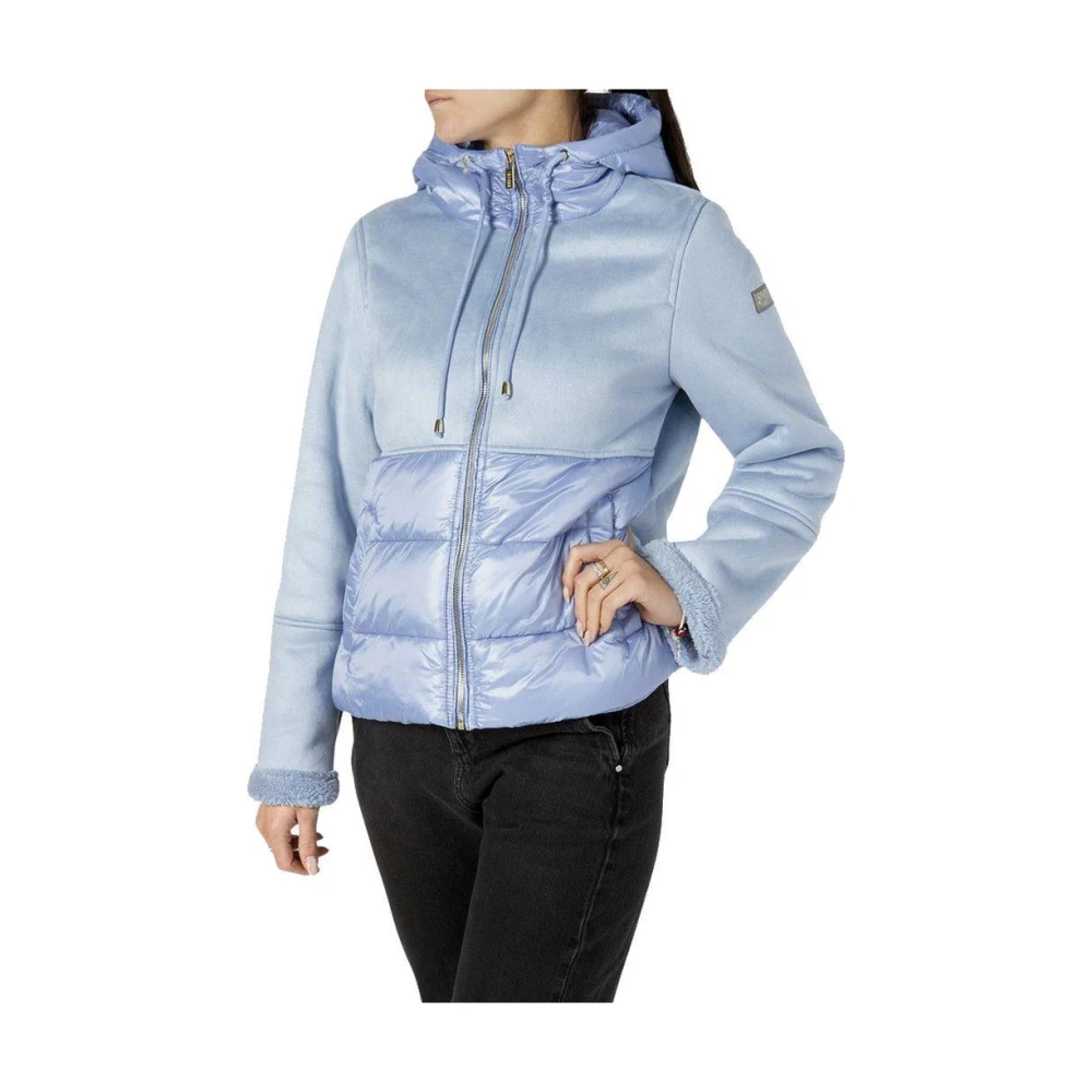 YES ZEE Imitatiebont Gewatteerde Hoodie Jas Blue Dames