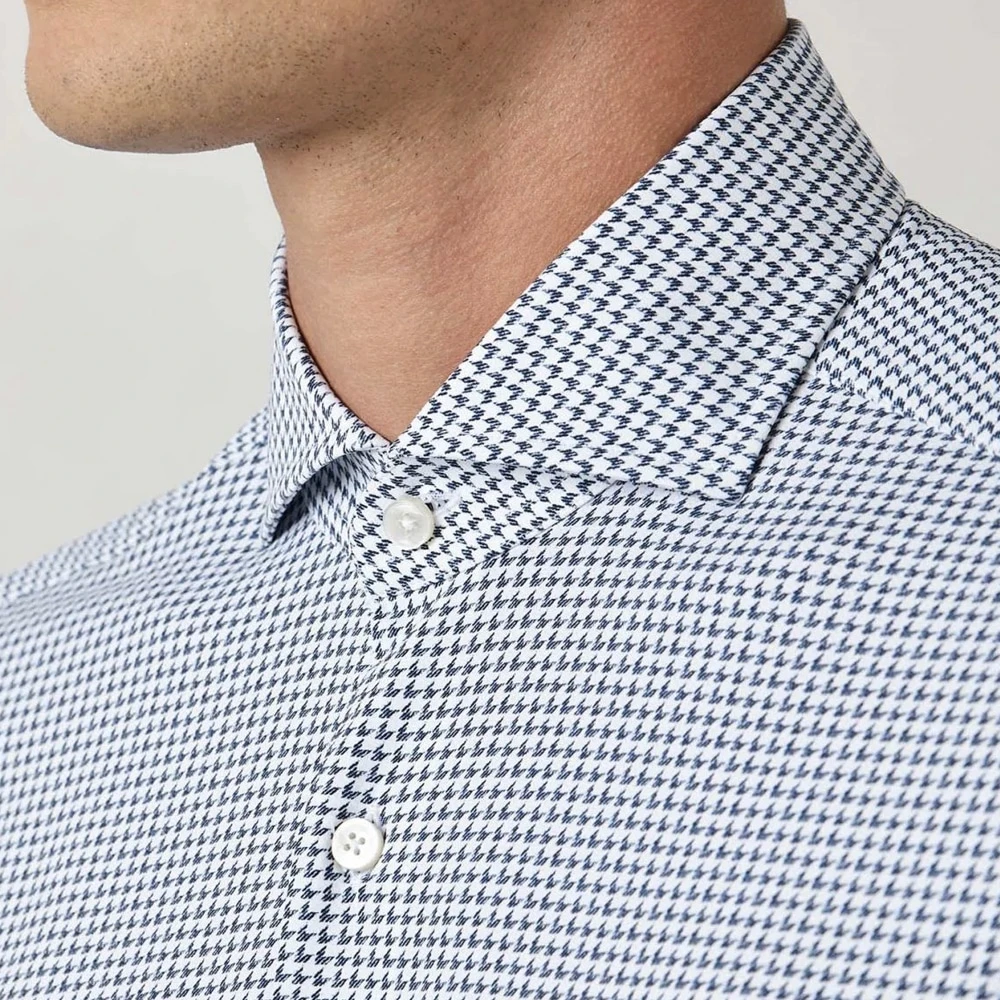 Xacus Actief Shirt Blauw Wit Tailor Slim Fit Blue Heren