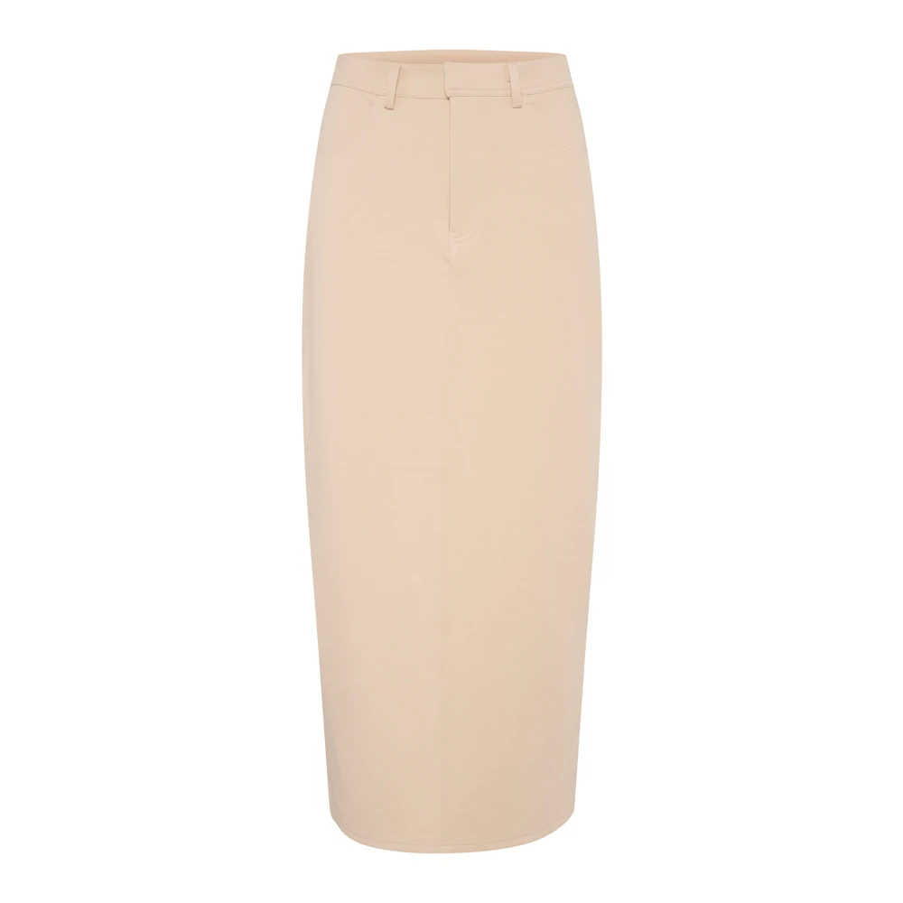 Soaked in Luxury Klassisk Sandshell Kjol med Slits Beige, Dam