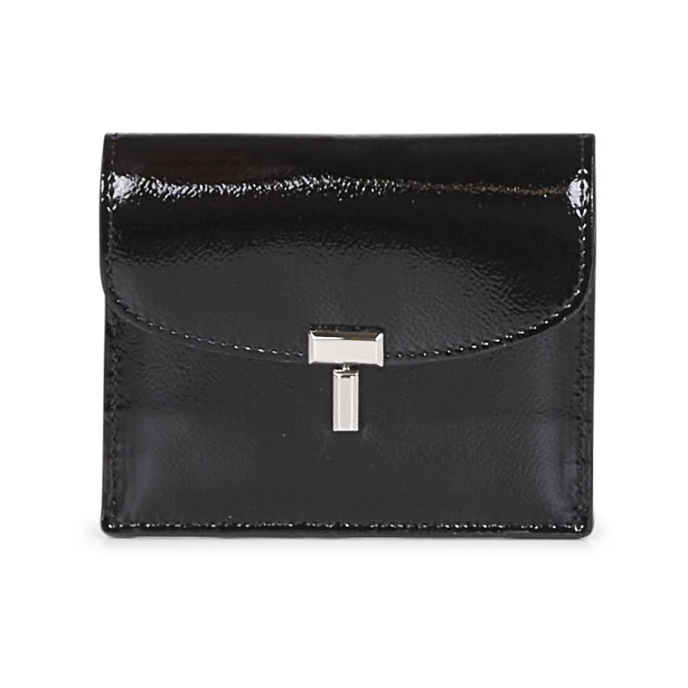Totême Women's Black Wallets & Cardholders, One Size, Leather Wallet With T-Lock Clasp