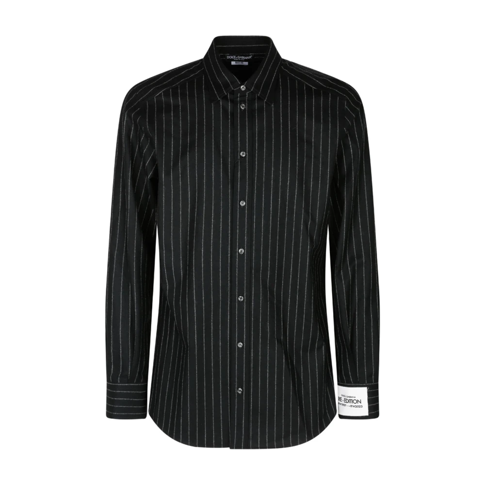 Dolce & Gabbana Uomo Nero - Camicia A Righe Nere Con Colletto Classico - Shirts - M
