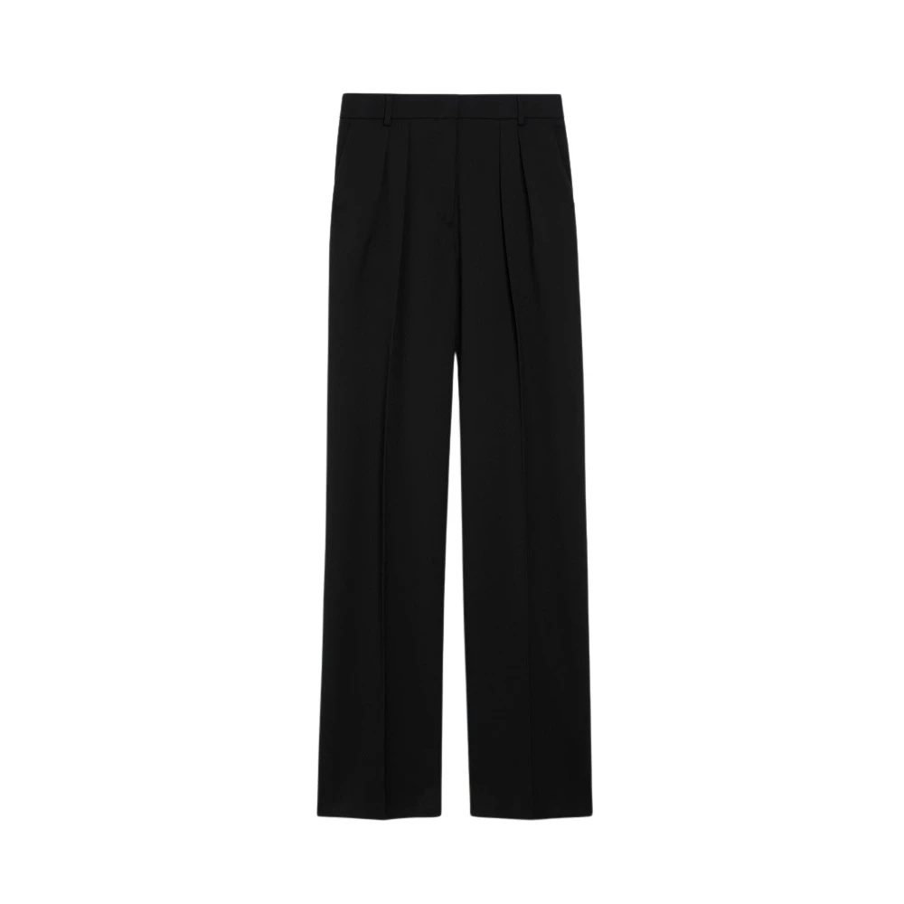 SPORTMAX Wijde Zwarte Wollen Broek Black Dames