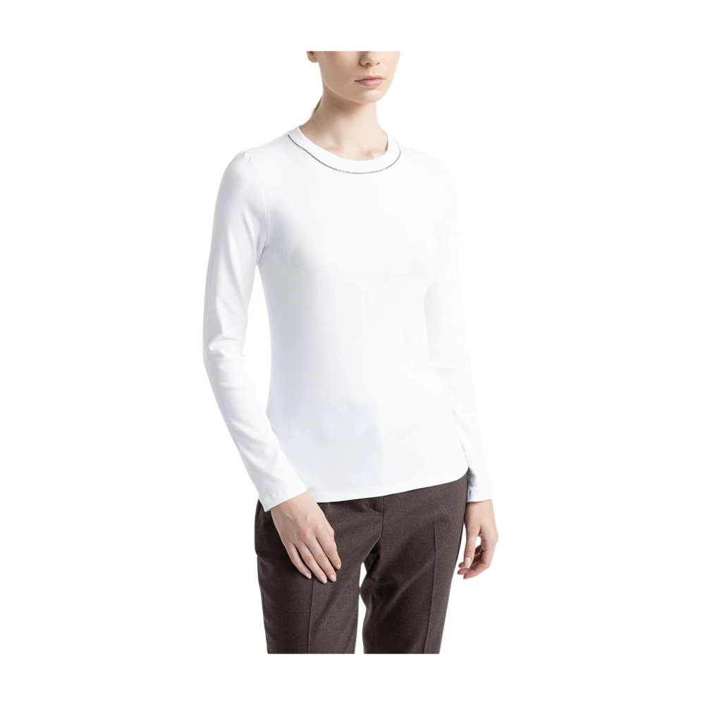 PESERICO Stretch jersey T-shirt met Punto Luce afwerking White Dames