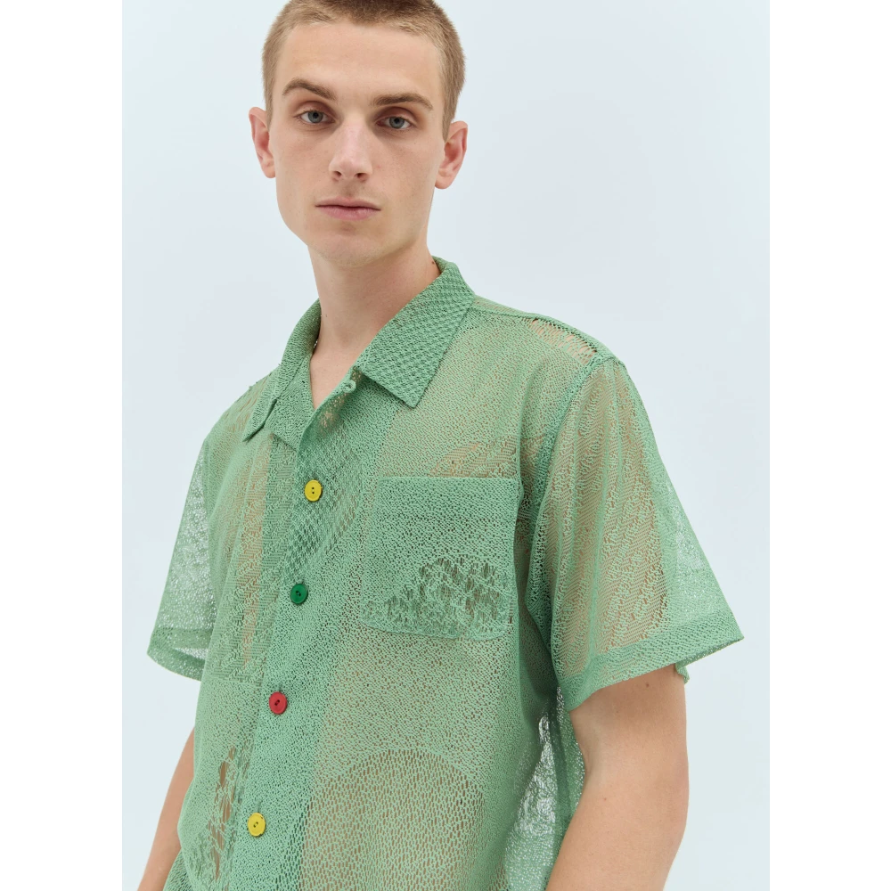 Brain Dead Mesh Shirt met Verschillende Knopen Green Heren