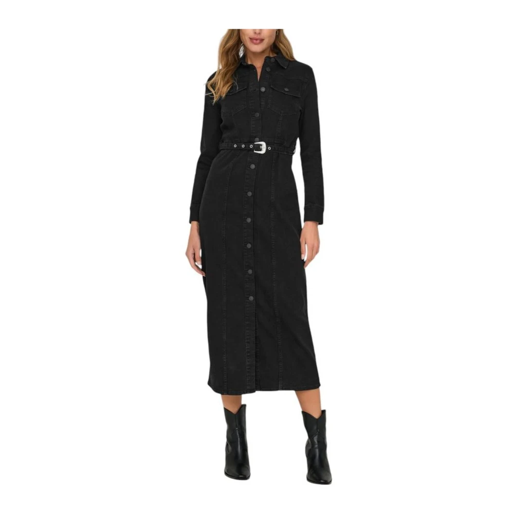 Only Elegante Katoenmix Herfstjurk Black Dames