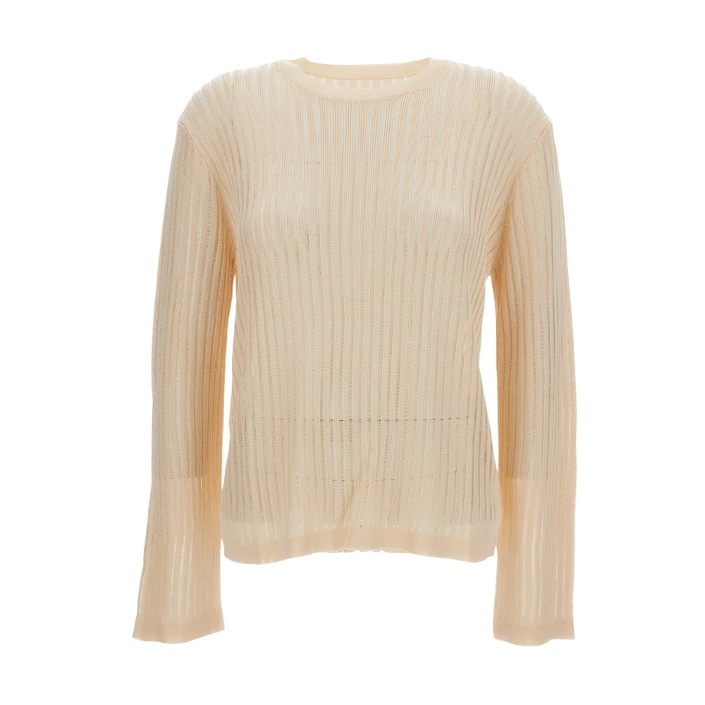 Loulou Studio Damen Beige Maglia Girocollo A Maniche Lunghe