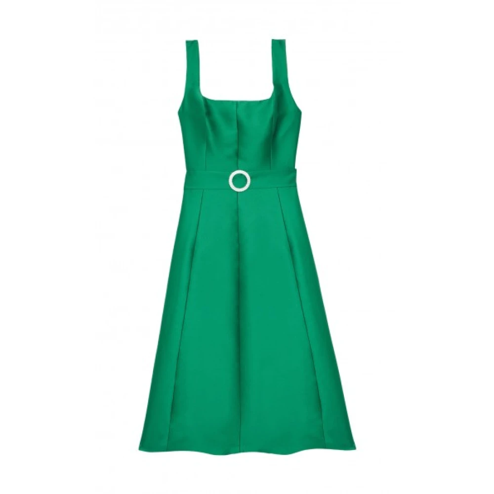 Tara Jarmon Midi satin duchesse klänning fyrkantig halsringning Green, Dam