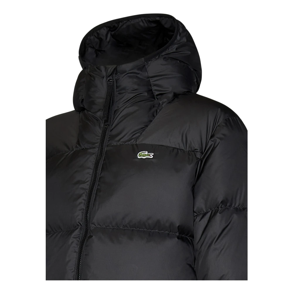 Lacoste Zwarte Gewatteerde Jas met Capuchon Black Heren