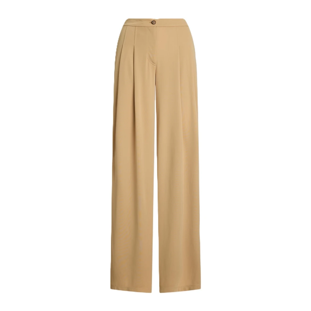 Ralph Lauren Vrouw Beige Broeken Dames, 3XS, Polyester, Chabrell Geplooide Wijde Pijpen Broek