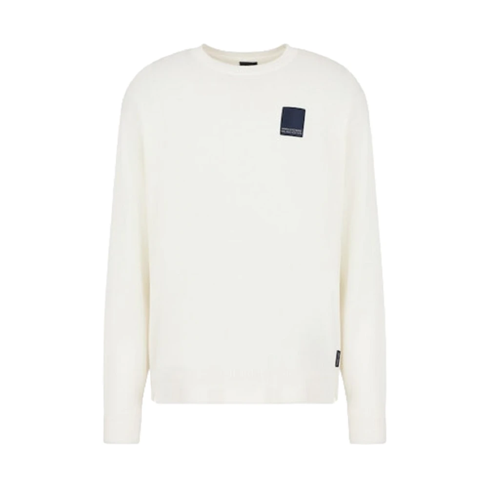 Armani Exchange Witte Gebreide Logo Trui Lichtgewicht White Heren