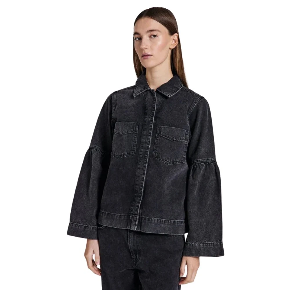 Norr Zwart Gewassen Denim Jack Black Dames