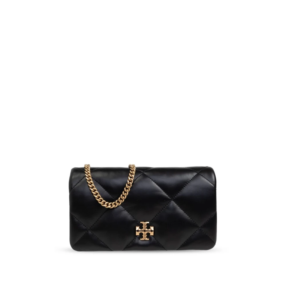TORY BURCH Diamantgestikte leren portemonnee met ketting Black Dames