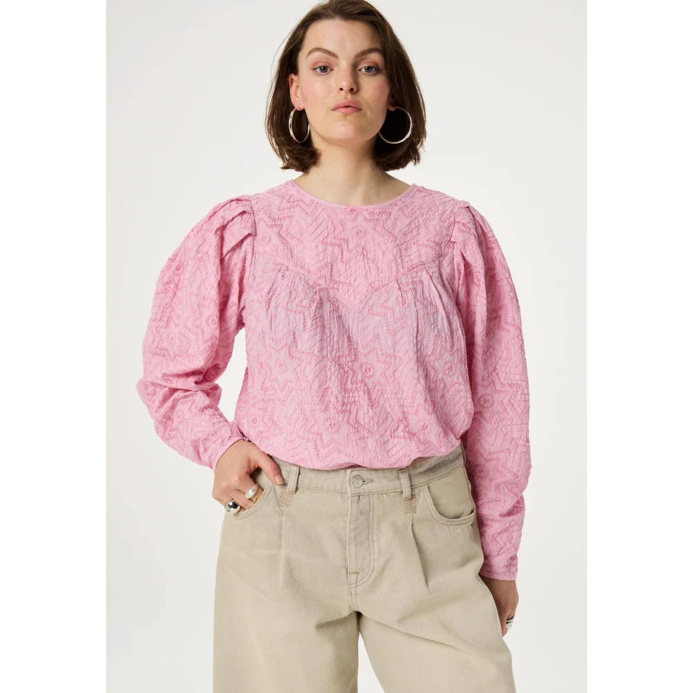 Fabienne Chapot Roze Katoenen Top met Pofmouwen Pink Dames