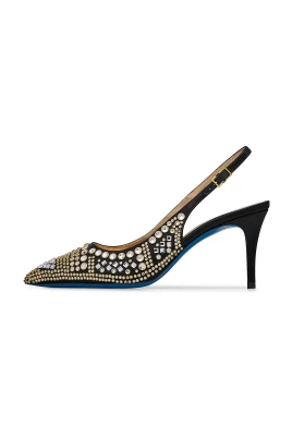 Slingback gioiello i svart satin