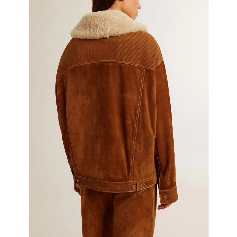 Golden Goose Shearling Kraag Leren Jas Brown Dames