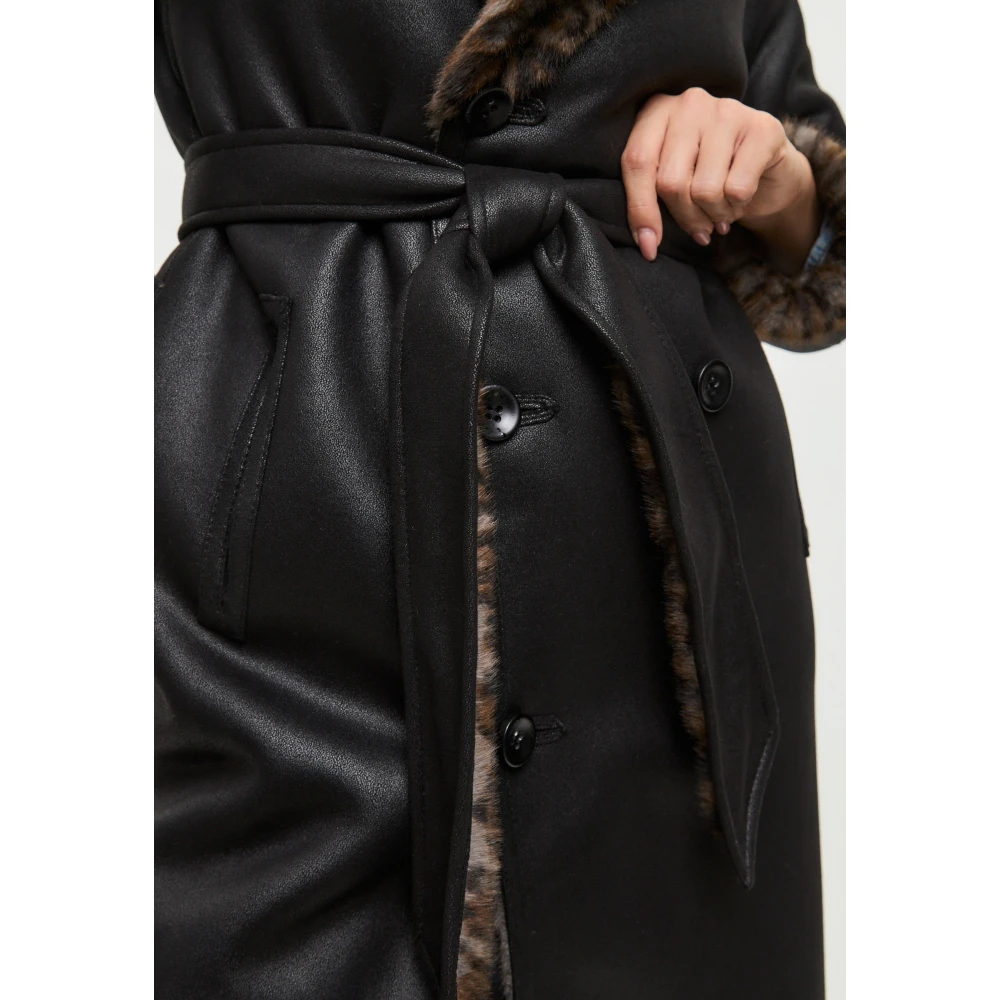 Cesare Gaspari Omkeerbare Faux Animal Print Shearling Lange Jas Black Dames