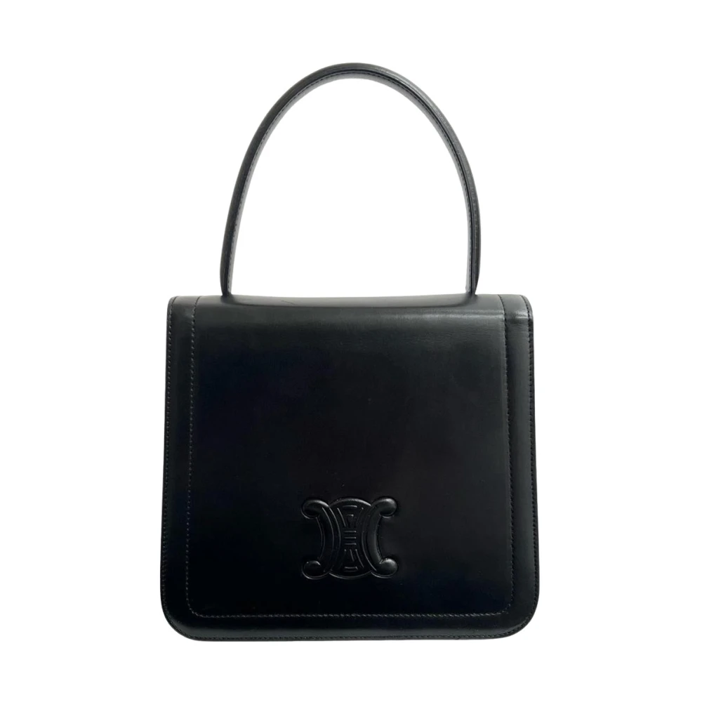 Celine Vintage Women's Black Pre-Owned Structured Top Handle Bag