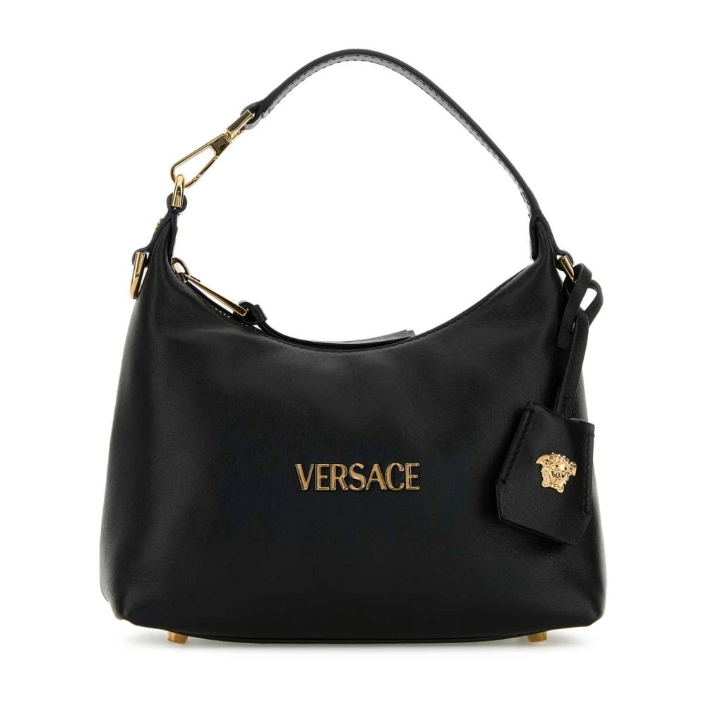 Versace Handtas Lederen Hobo handtas met afneembare riem en monogram plaquette