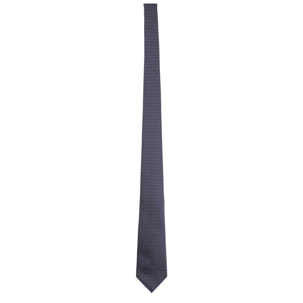 Giorgio Armani Ties, Male, One Size, Silk Tie With Geometric Jacquard Motif Blue