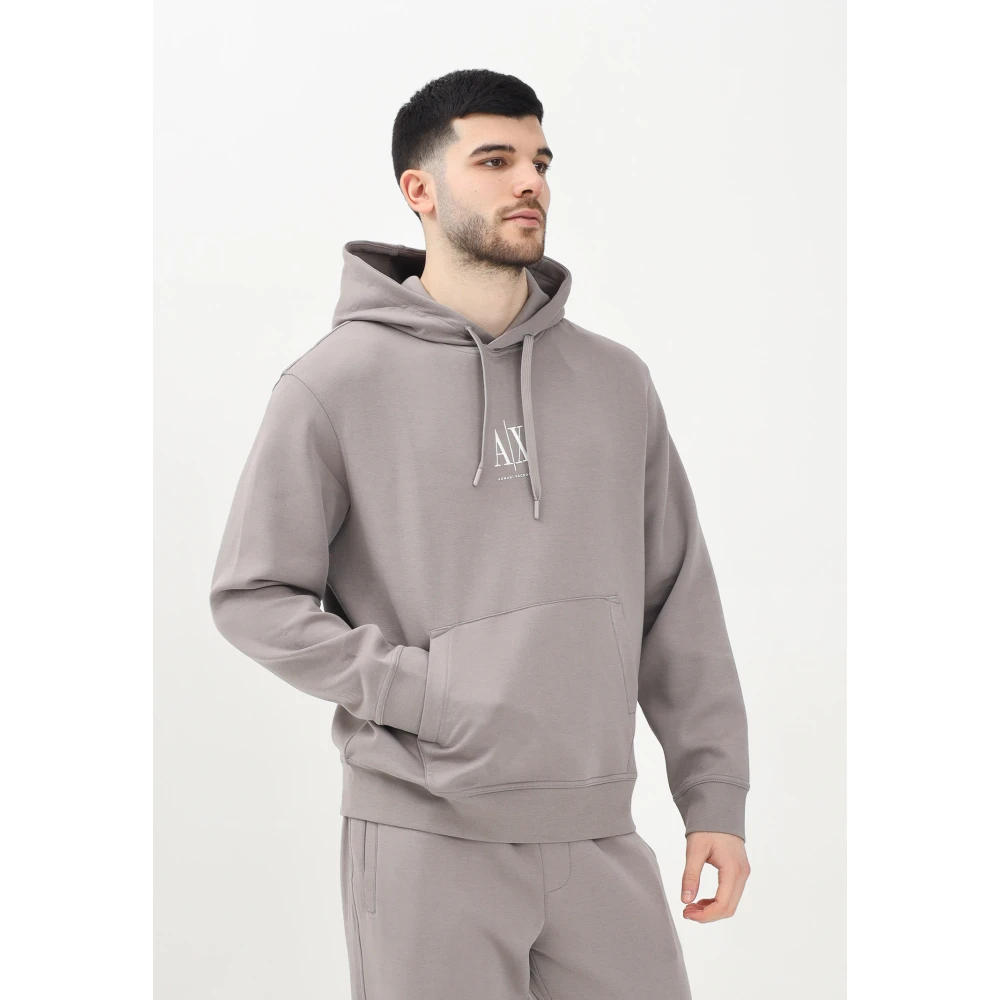 Armani Exchange Grijze Hoodie Sweater Minimalistische Stijl Brown Heren