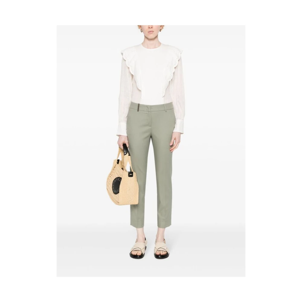 PESERICO Cropped Trousers Green Dames