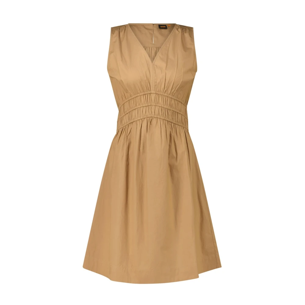 Hugo Boss A-Lijn Jurk met V-Hals en Rugknoop Detail Brown Dames