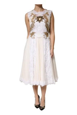 Lace Silk Embellished Sleeveless Midi Dress