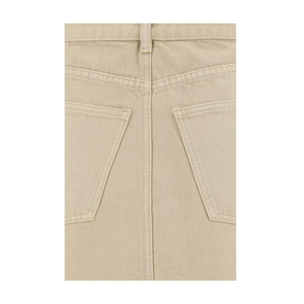 TORY BURCH Denim Midi Rok met Raffelzoom Beige Dames