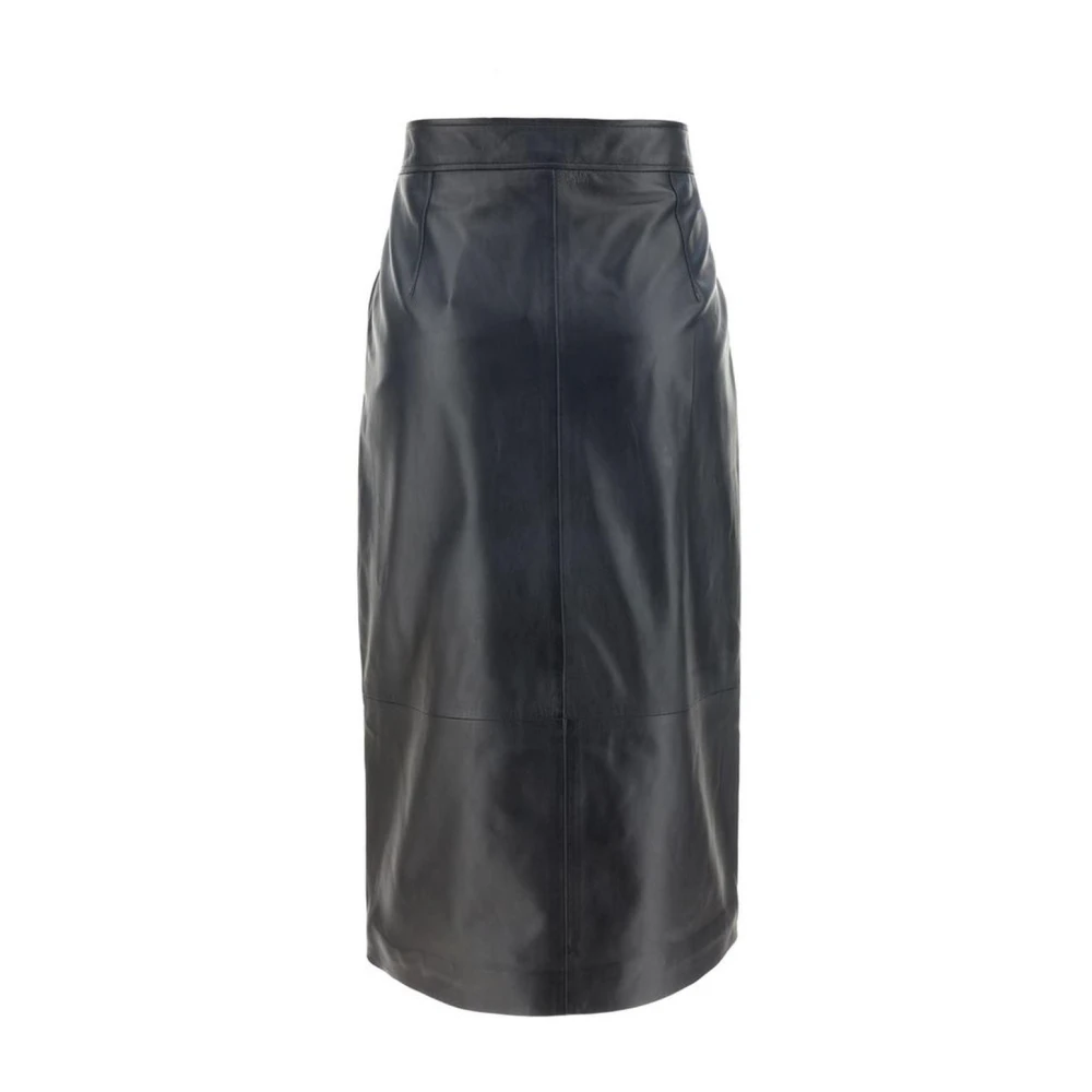 Arma Leren rok met voorste split Black Dames