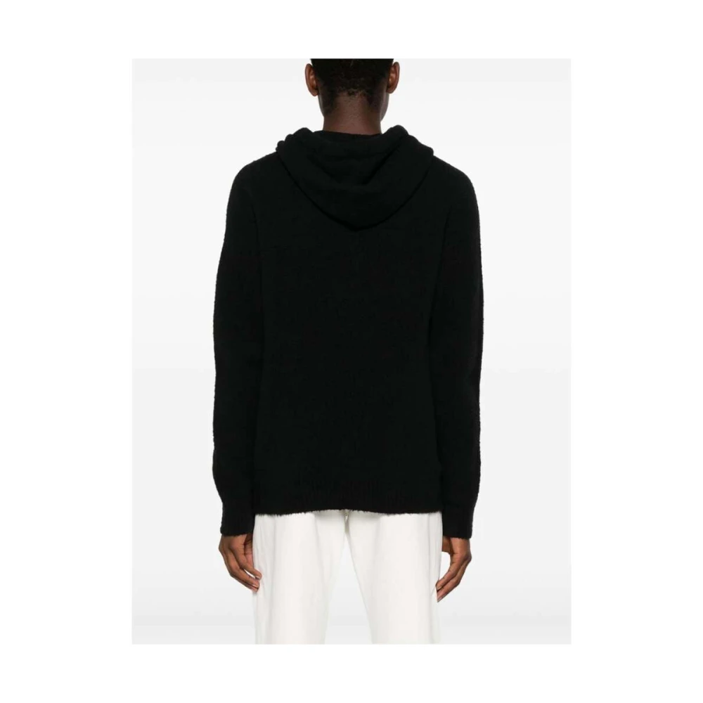 Roberto Collina Zwarte Bouclé Gebreide Hoodie Trui Black Heren
