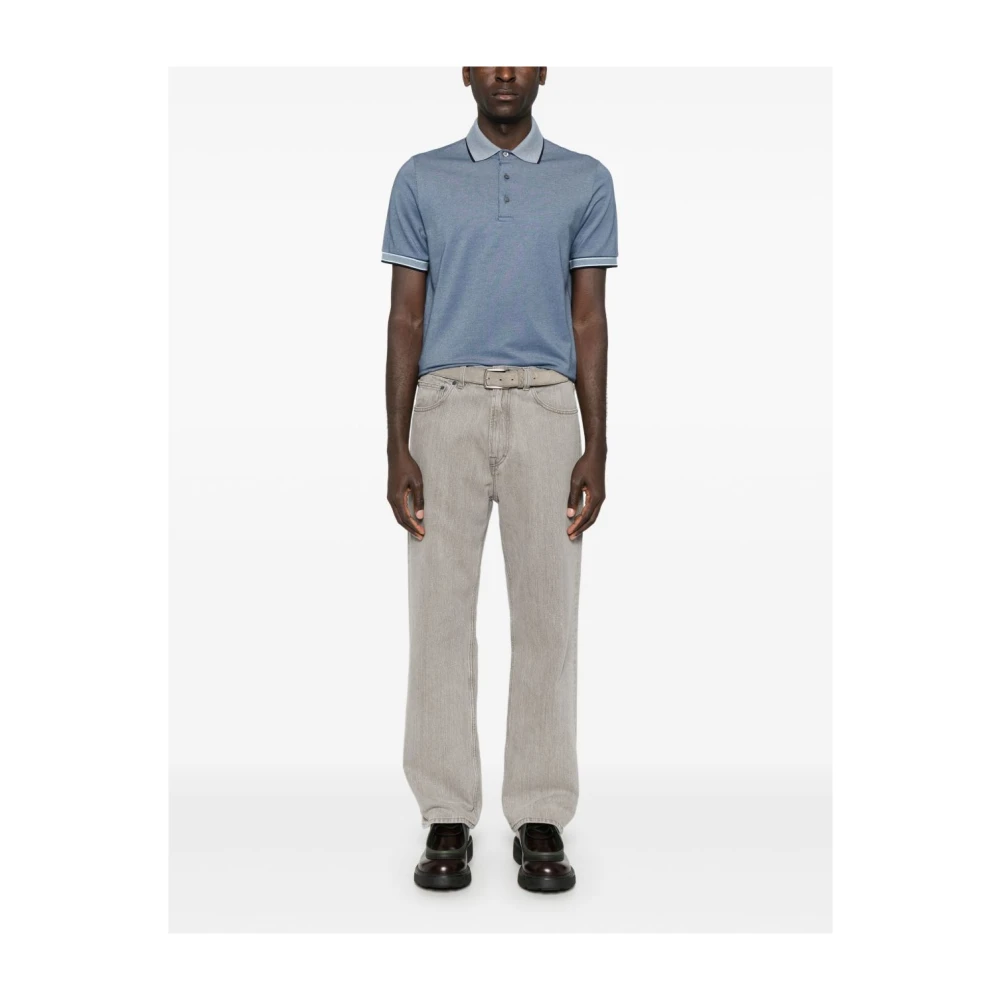 Canali Effen Blauw Poloshirt met Gestreept Detail Blue Heren