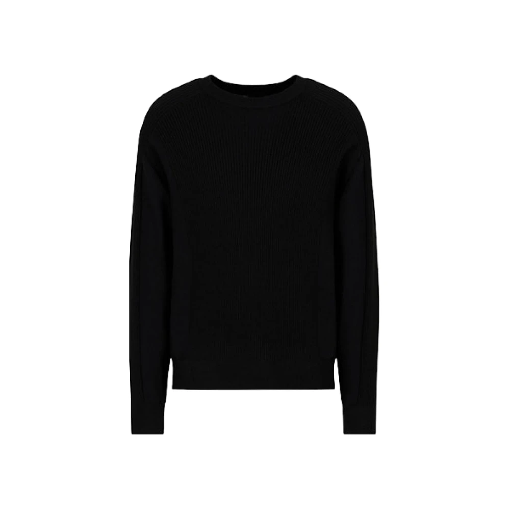 Armani Exchange Men's Black Wool Blend Jumper - Round-Neck Knitwear - S - Knitwear